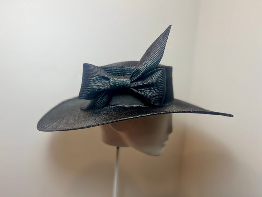 Classic Black Boater with bow detail