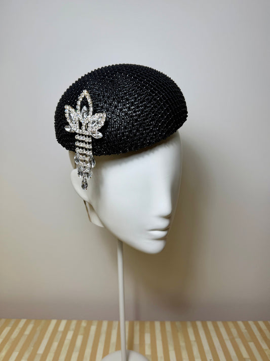 Black Beaded Vintage Pillbox