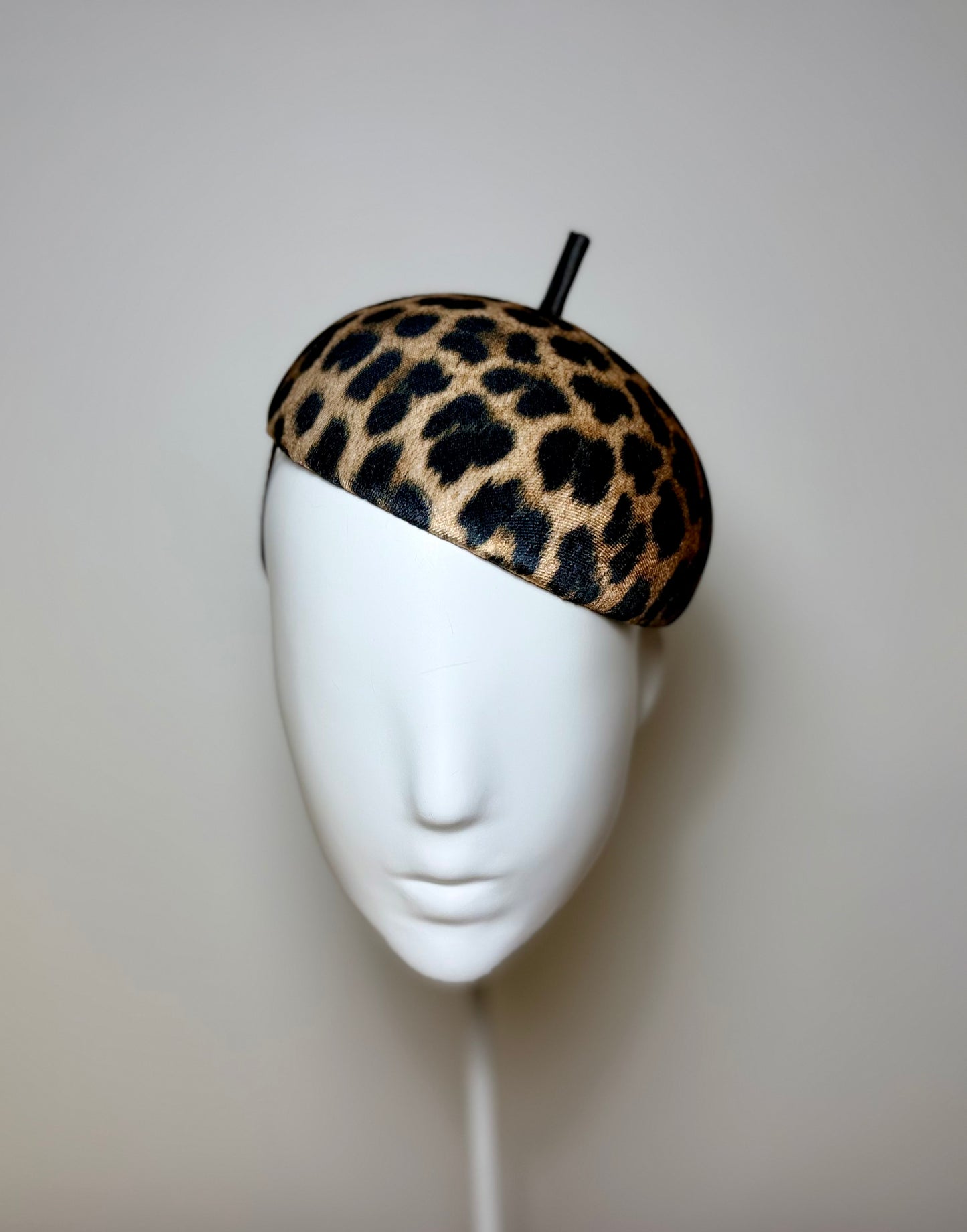 Leopard print button beret