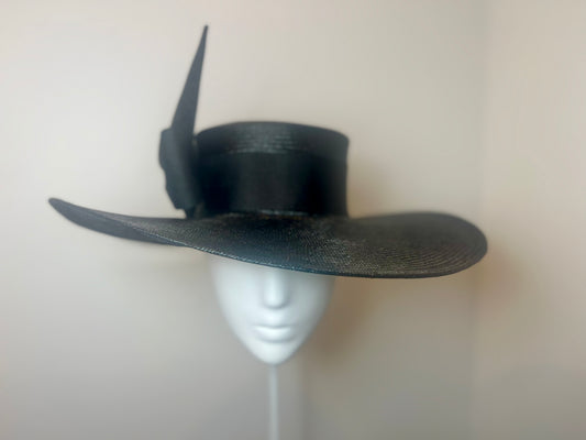 Classic Black Boater with bow detail