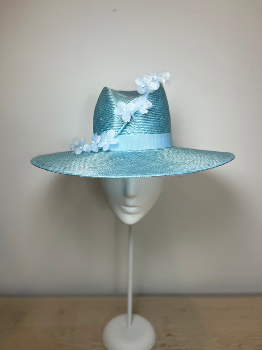 Sky blue Fedora with floral accent