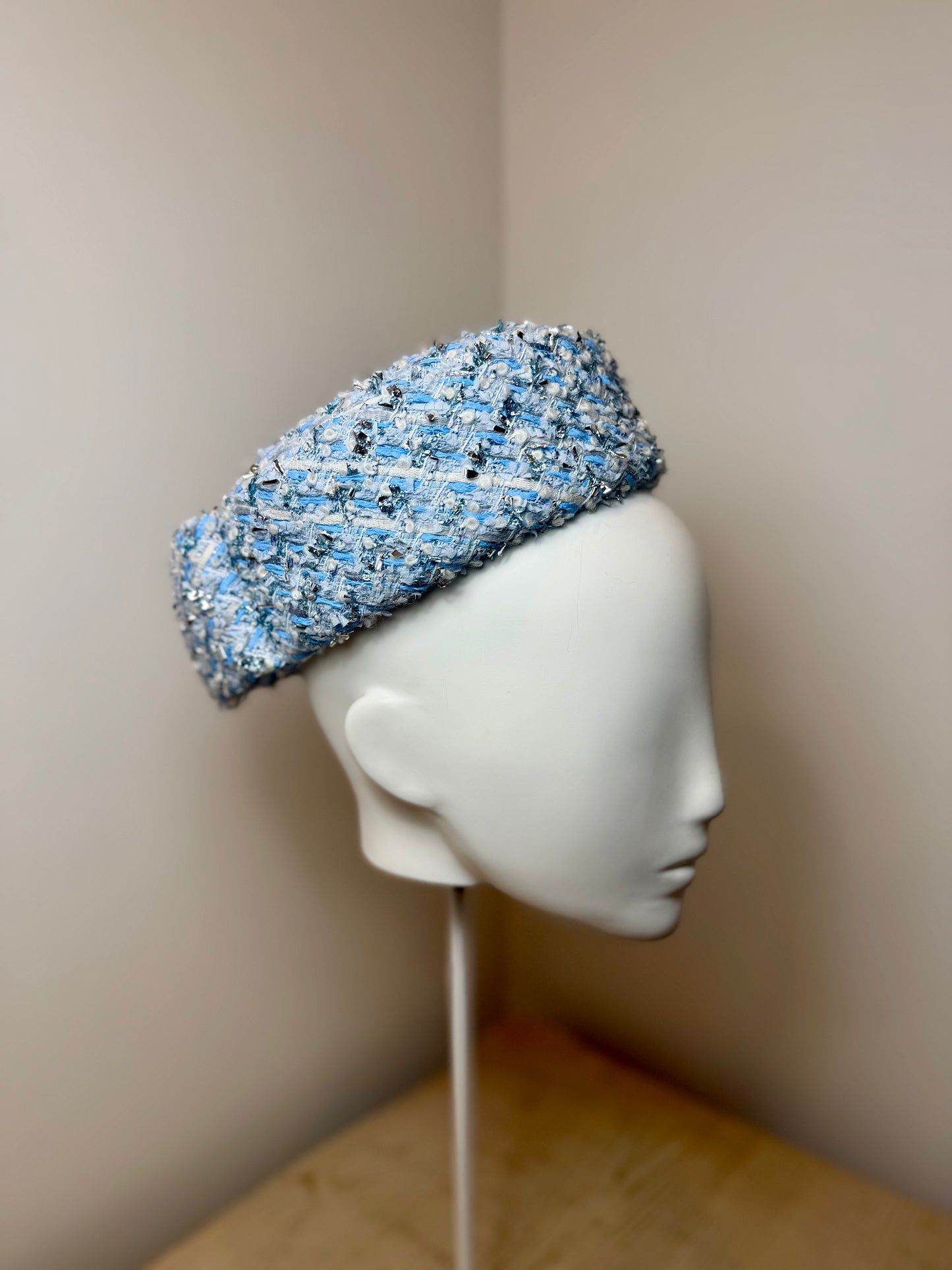 Sky Blue Tweed Pillbox