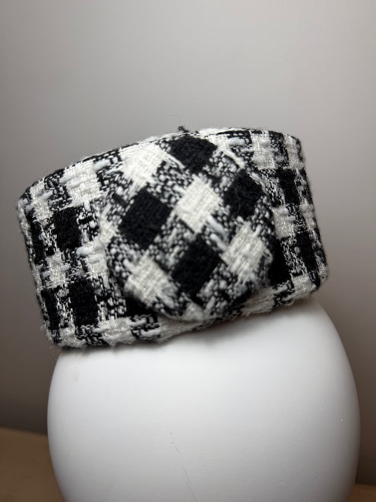 Black and white tweed pillbox